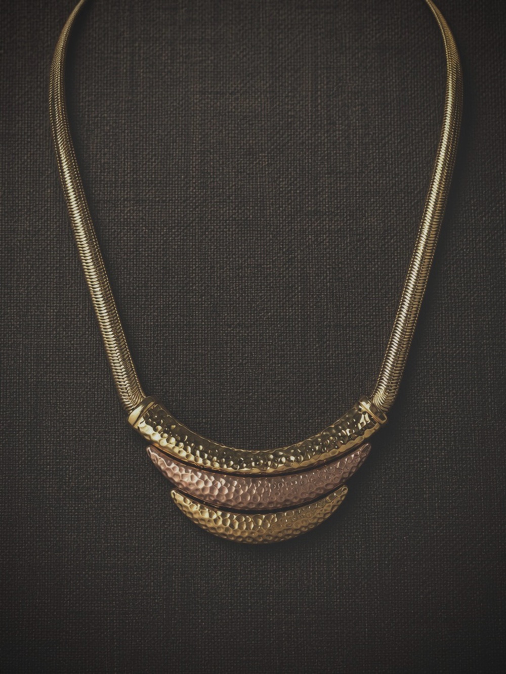 Vintage Trifari 3-Tone Gold Flat Snake Chain Statement Necklace